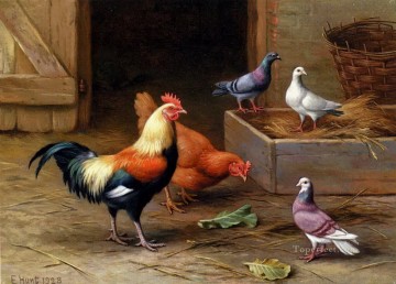 Fowl Painting - Hunt Edgar 1870 1955 Chickens Pigeons and a Dove